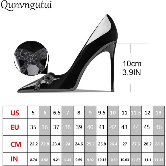 Women's Black Pointed Butterfly Decoration Shallow 3.9in Stiletto Pumps Heels - Picture 3 of 7